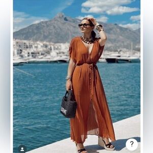 ZARA BELTED RUSTIC DRESS CARAMEL